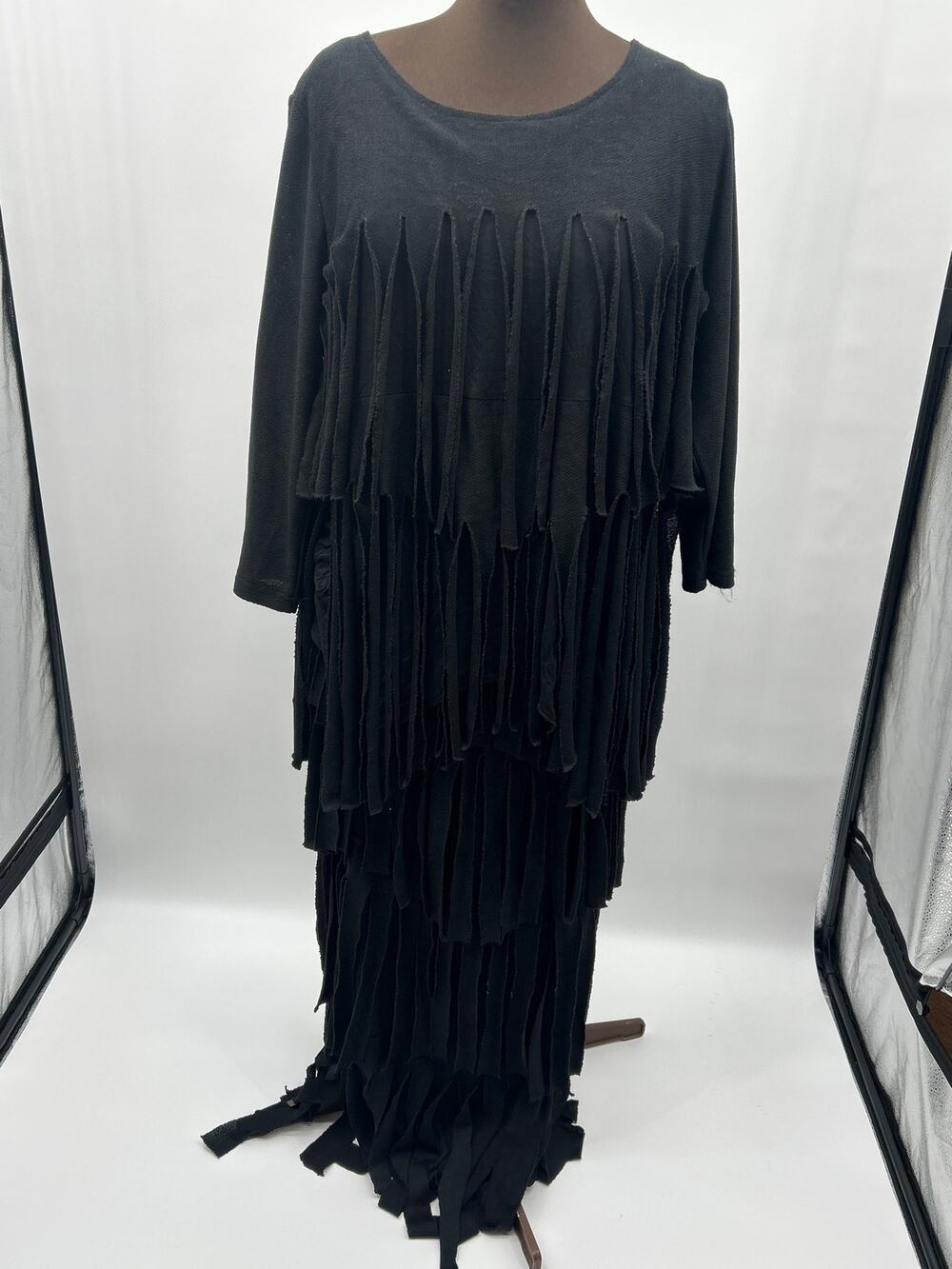 Donna Vinci Black Fringe Skirt Top Set Avant Garde Dramatic Maximalist Artsy